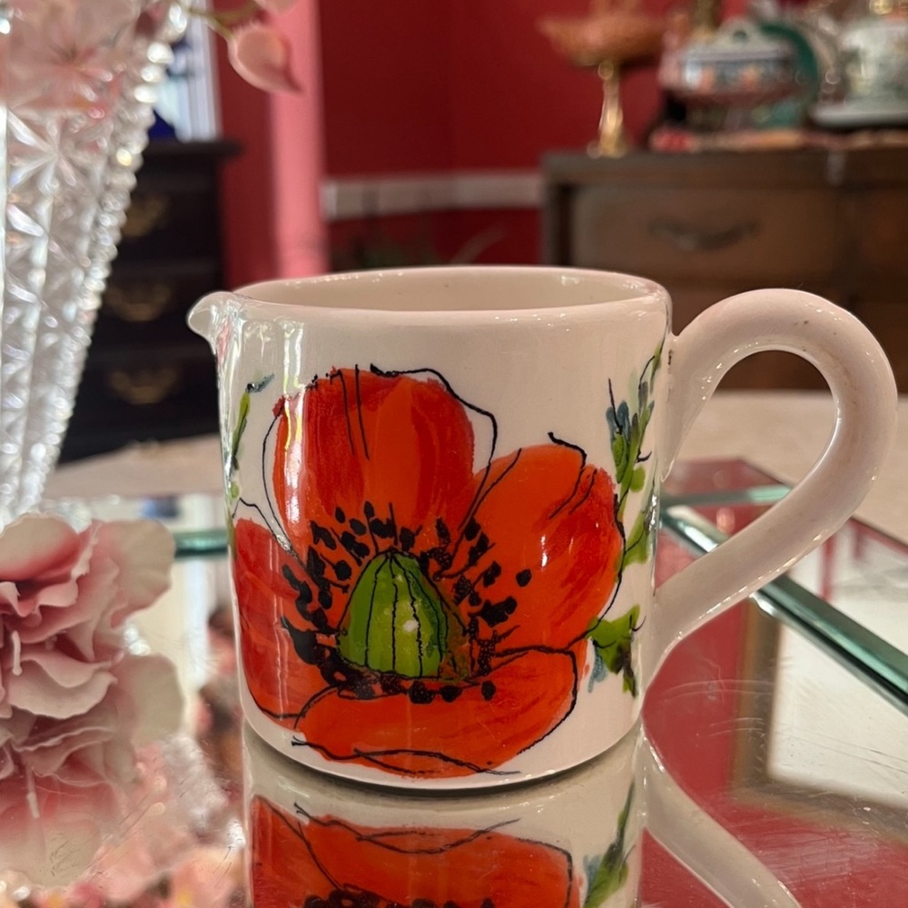 Art Deco Red Poppy Lastra Vietri Creamer Made Italy for Old Higbee’s Dept Store